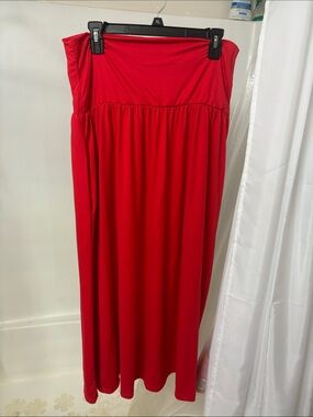 Women’s Red Maxi Skirt with Stretch Waistband